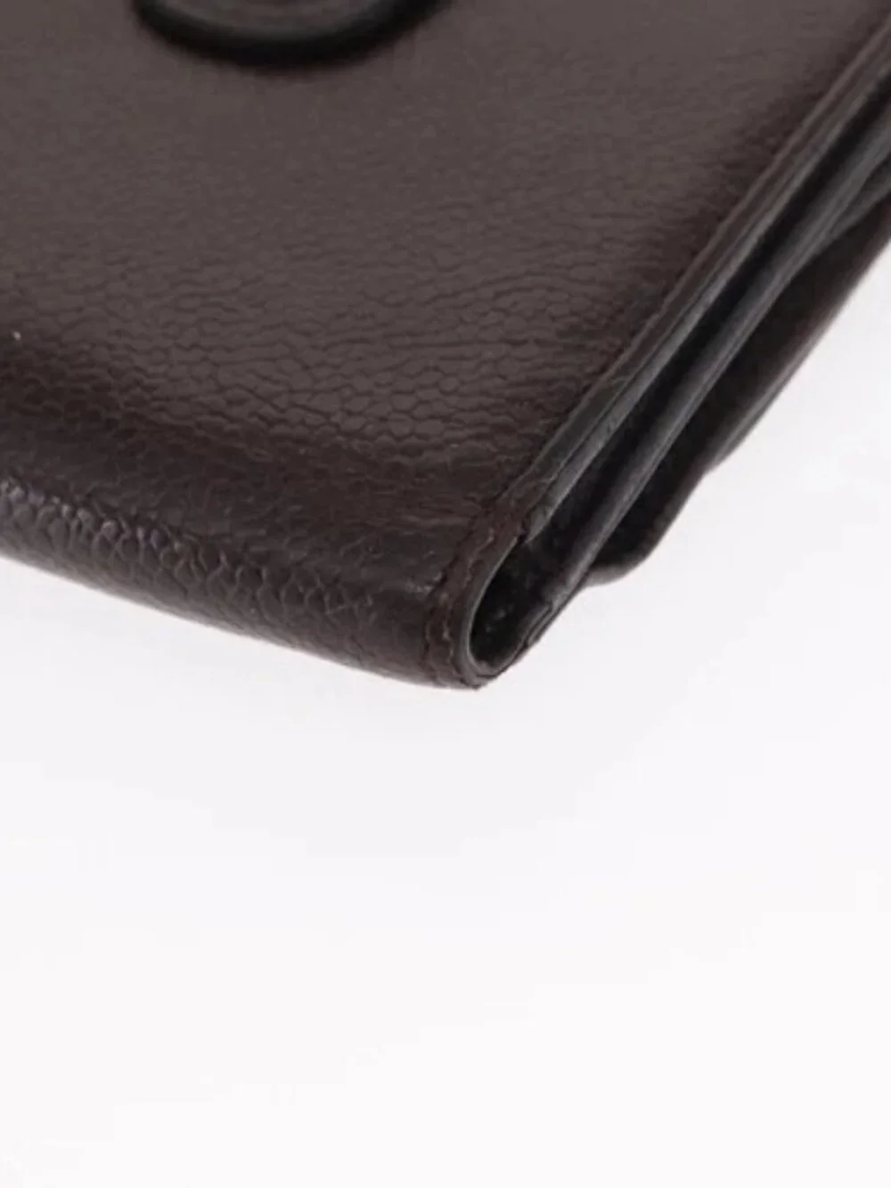 CHANEL Bifold Wallet Grained Calf Skin Black Gold CC Auth bs32337